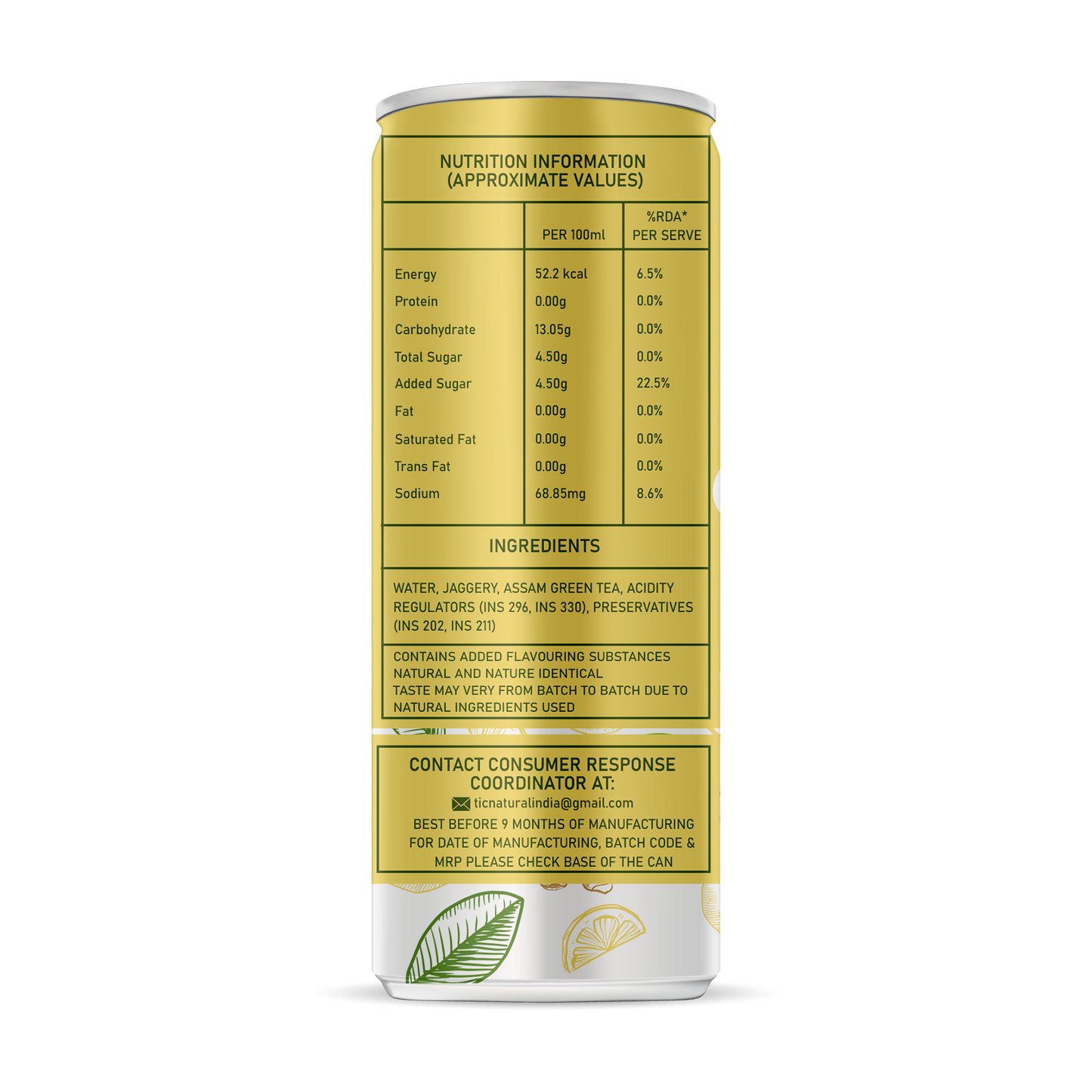 TIC Ginger Lemon Iced Green Tea  | 250ml Pack of 24